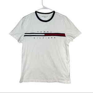 Tommy Hilfiger Spell Out Script Red T Shirt Mens Size Medium Embroidered 90s OG